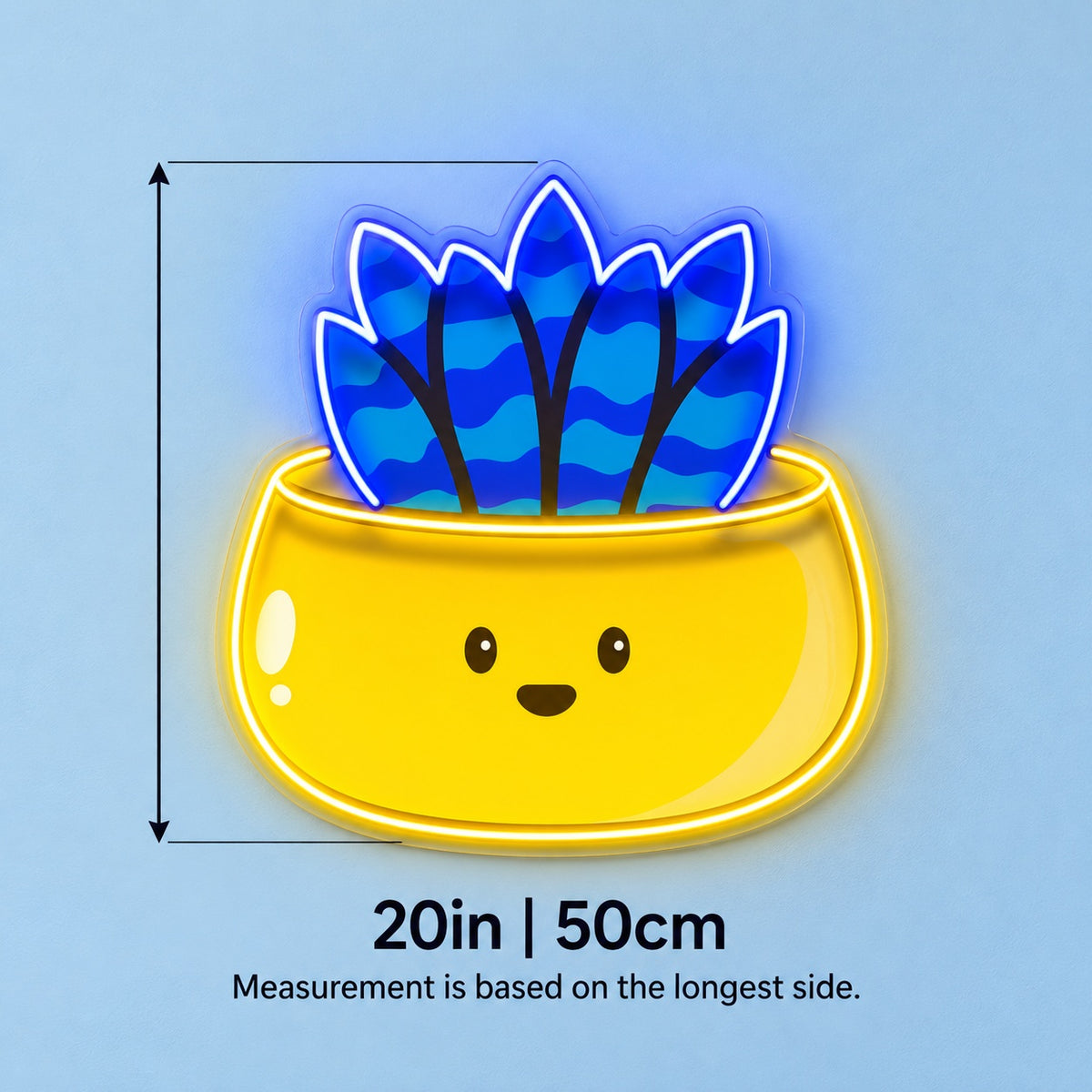 Snake Plant Pot LED Neon Sign - size guide
