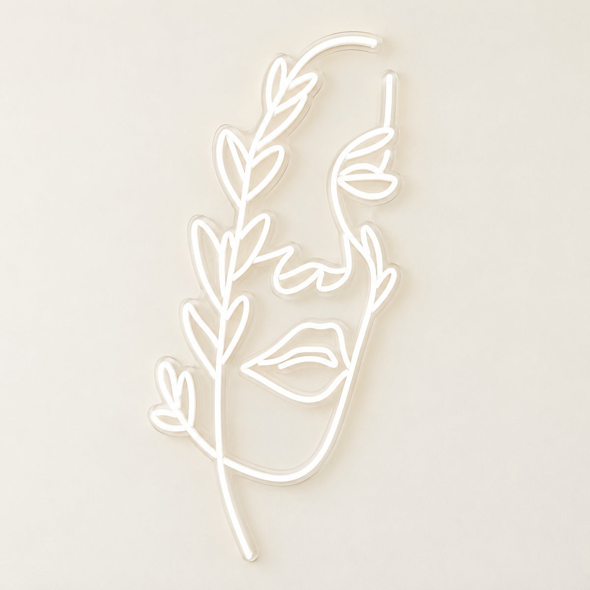 Botanical Woman Face LED Neon Sign - natural light view