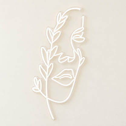 Botanical Woman Face LED Neon Sign - natural light view