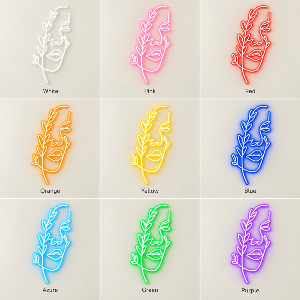 Botanical Woman Face LED Neon Sign - nine-color grid