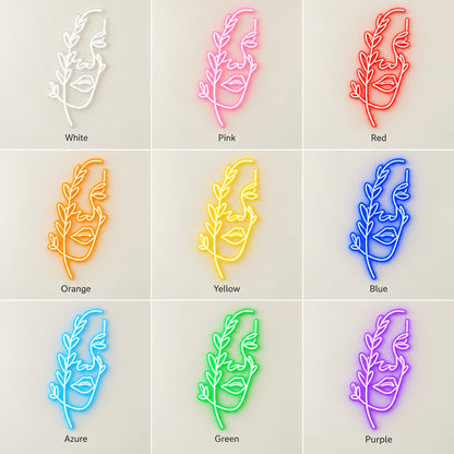 Botanical Woman Face LED Neon Sign - nine-color grid