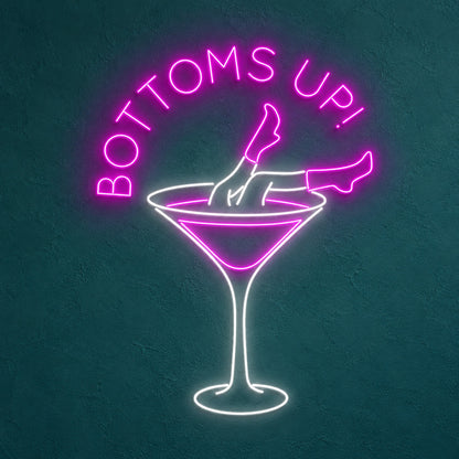BOTTOMS UP! Cowgirl Martini Glass LED Neon Sign - product hero