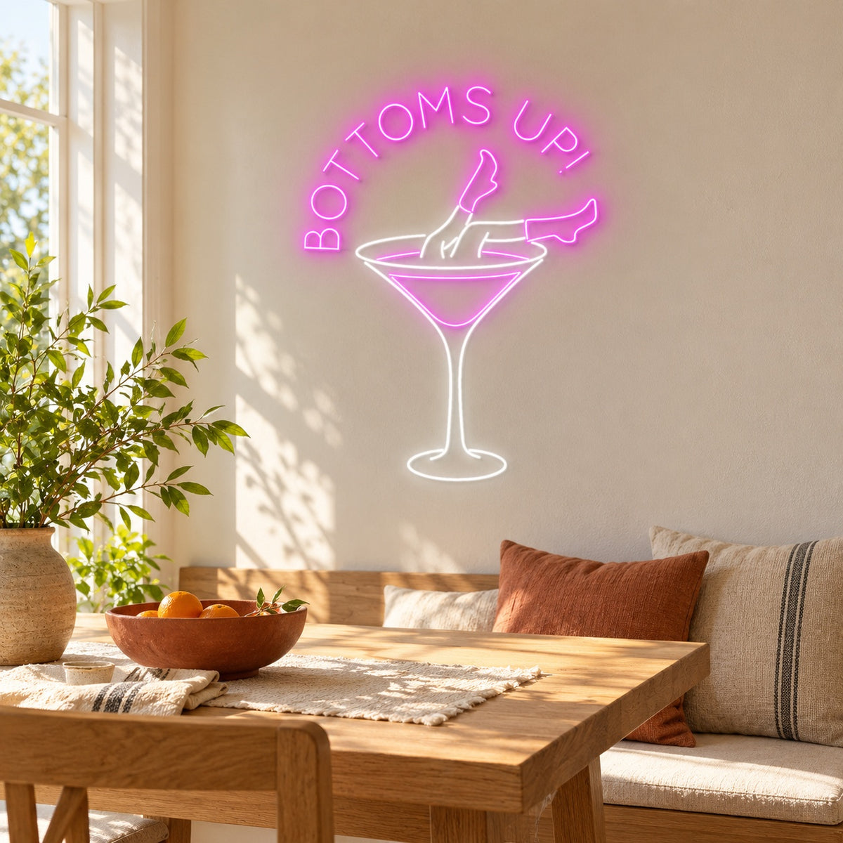 BOTTOMS UP! Cowgirl Martini Glass LED Neon Sign - lifestyle view
