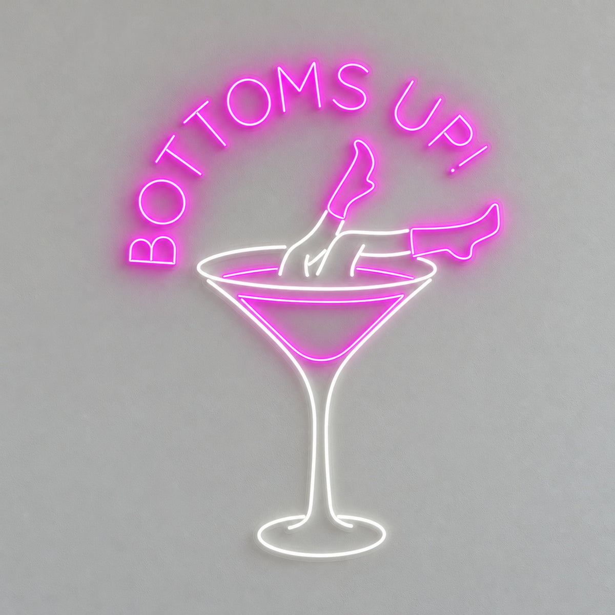 BOTTOMS UP! Cowgirl Martini Glass LED Neon Sign - natural light view