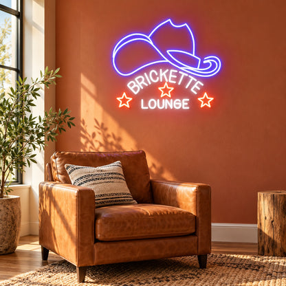 Brickette Lounge Cowboy Hat LED Neon Sign - lifestyle view
