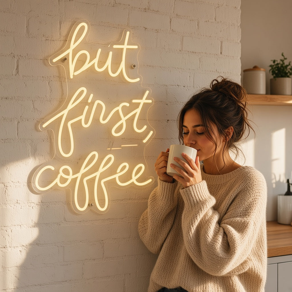 Bar Letters Led But First Coffee Coffee Bar Decor LED Neon Sign – Shineneon