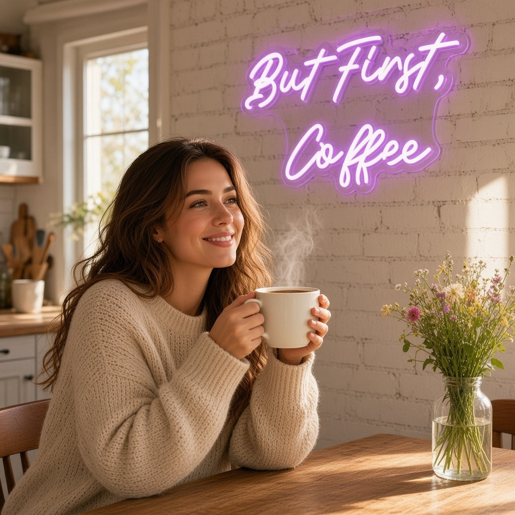 But First Coffee Kitchen Decor LED Neon Sign - lifestyle view