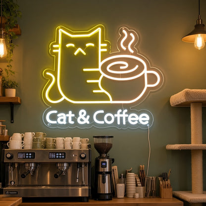 Cat & Coffee LED Neon Sign - advertising view