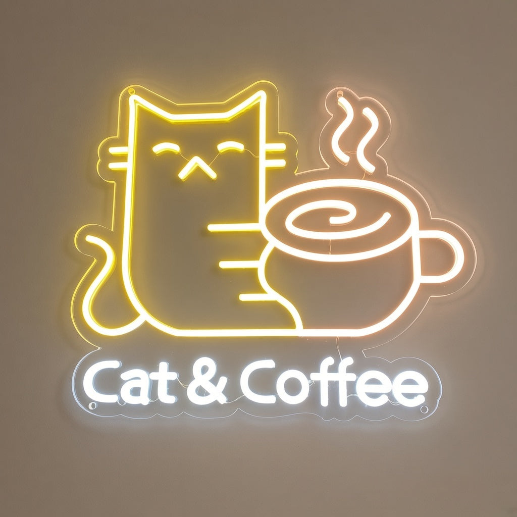 Cat & Coffee LED Neon Sign - natural light view