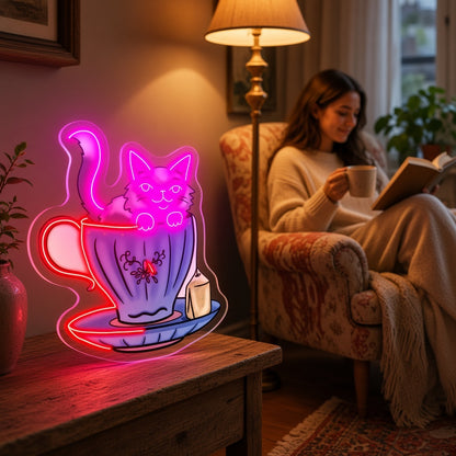 Cat in Teacup LED Neon Sign - lifestyle view