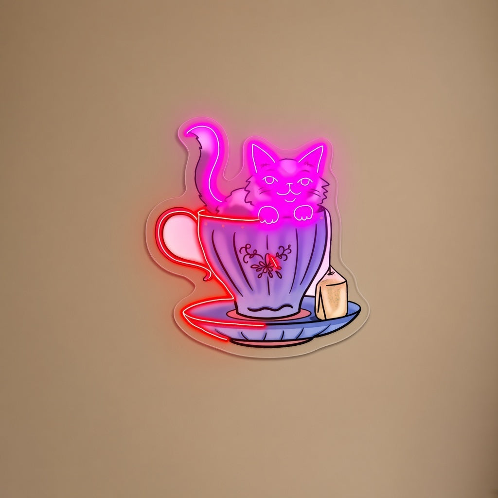 Cat in Teacup LED Neon Sign - natural light view