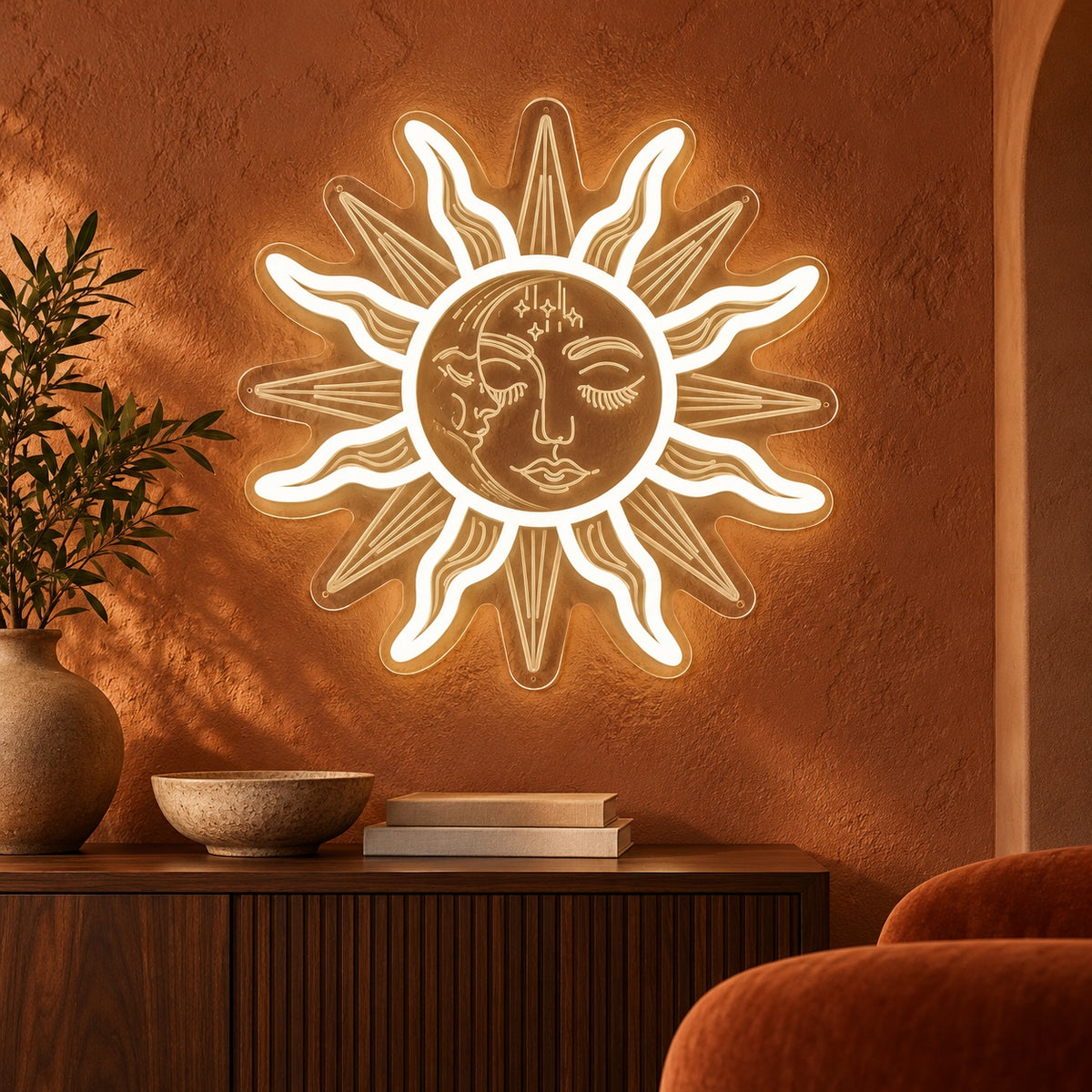 Celestial Sun Moon Face LED Neon Sign - advertising view