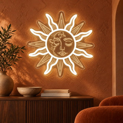 Celestial Sun Moon Face LED Neon Sign - advertising view