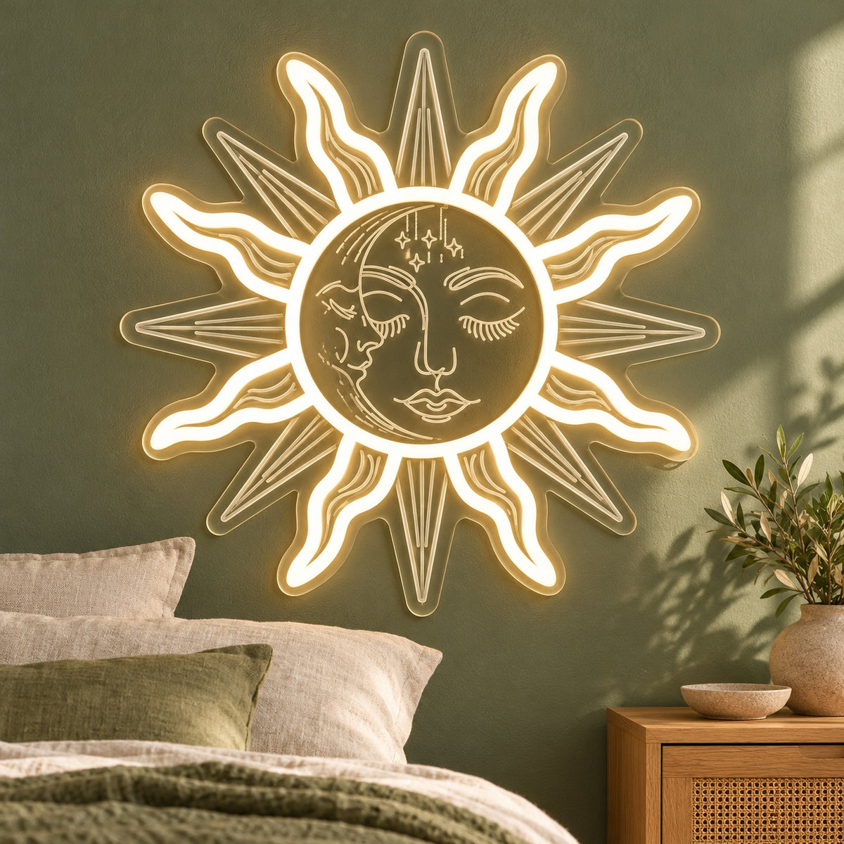 Celestial Sun Moon Face LED Neon Sign - lifestyle view