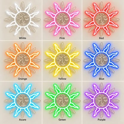 Celestial Sun Moon Face LED Neon Sign - nine-color grid