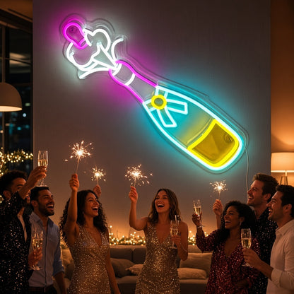Champagne Bottle Pop LED Neon Sign - lifestyle view