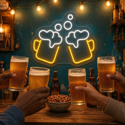 Cheers Beer Mugs Bar Pub Wall Decor LED Neon Sign - advertising view