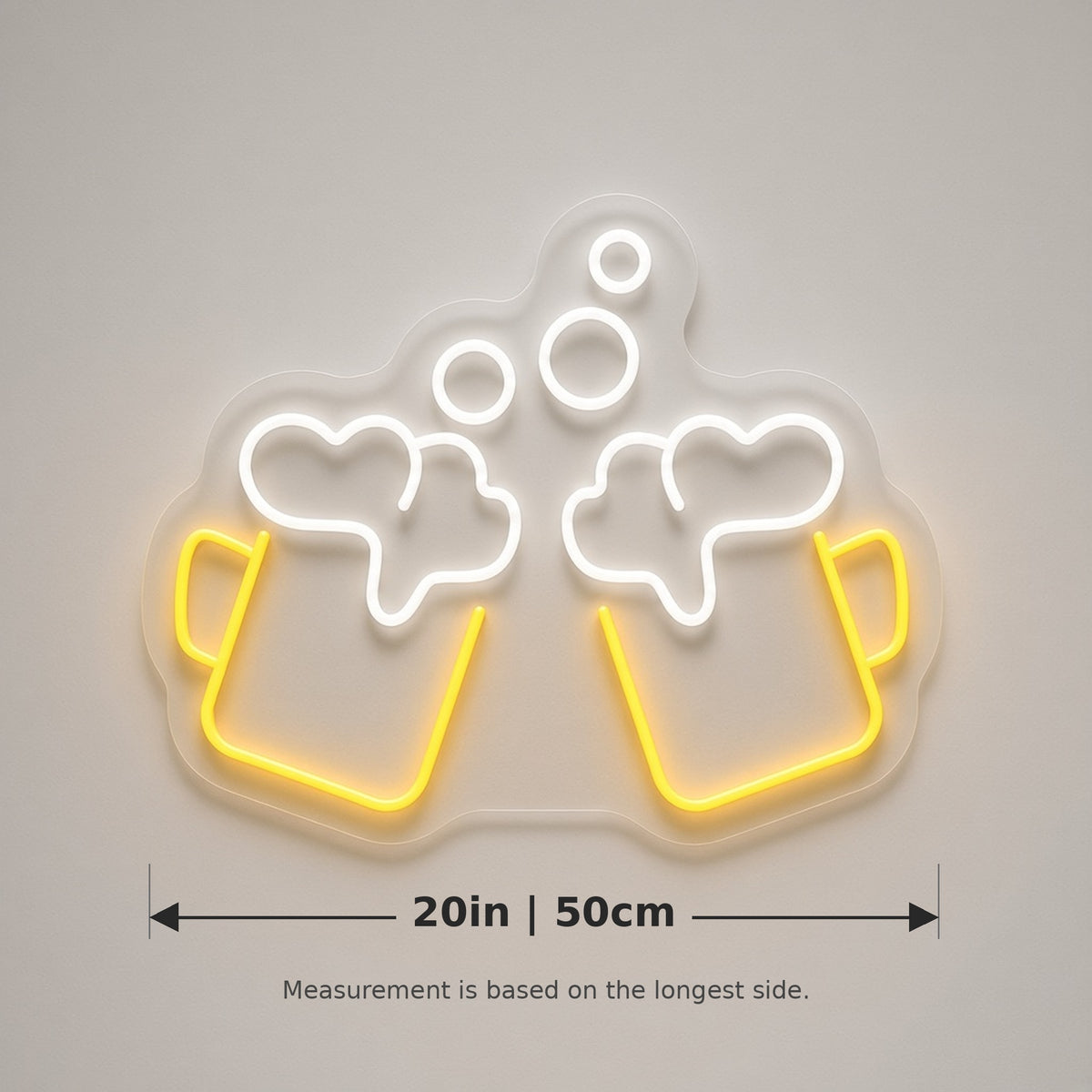 Cheers Beer Mugs Bar Pub Wall Decor LED Neon Sign - size guide