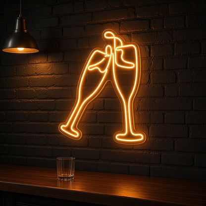 Cheers Champagne Glasses Toast Line Art for Wedding Bar LED Neon Sign - advertising view