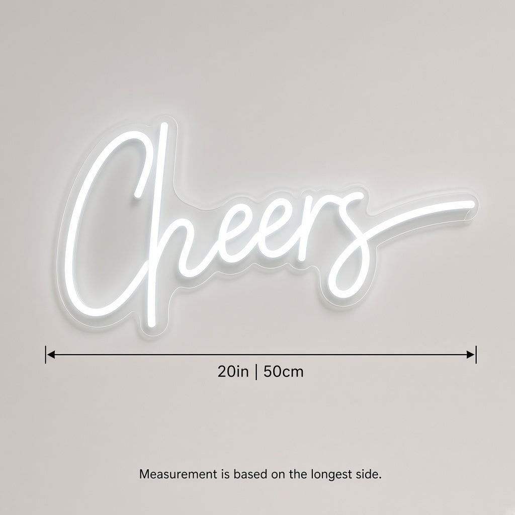 Cheers Wedding Decor LED Neon Sign - size guide