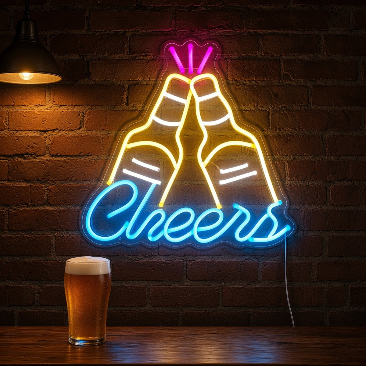 Cheers Clinking Beer Bottles for Man Cave Bar Wall LED Neon Sign - advertising view
