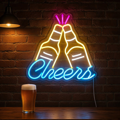 Cheers Clinking Beer Bottles for Man Cave Bar Wall LED Neon Sign - advertising view
