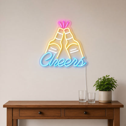 Cheers Clinking Beer Bottles for Man Cave Bar Wall LED Neon Sign - lifestyle view