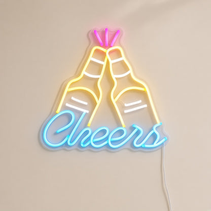 Cheers Clinking Beer Bottles for Man Cave Bar Wall LED Neon Sign - natural light view