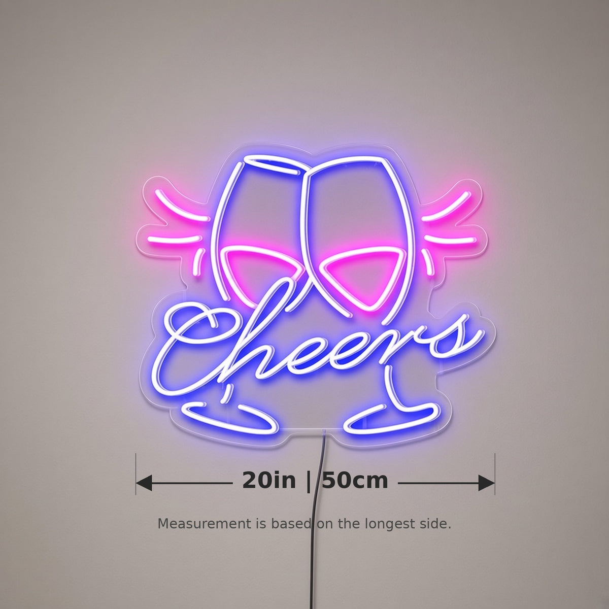 Cheers Royal Toasting Wine Glasses Wine for Bar LED Neon Sign - size guide