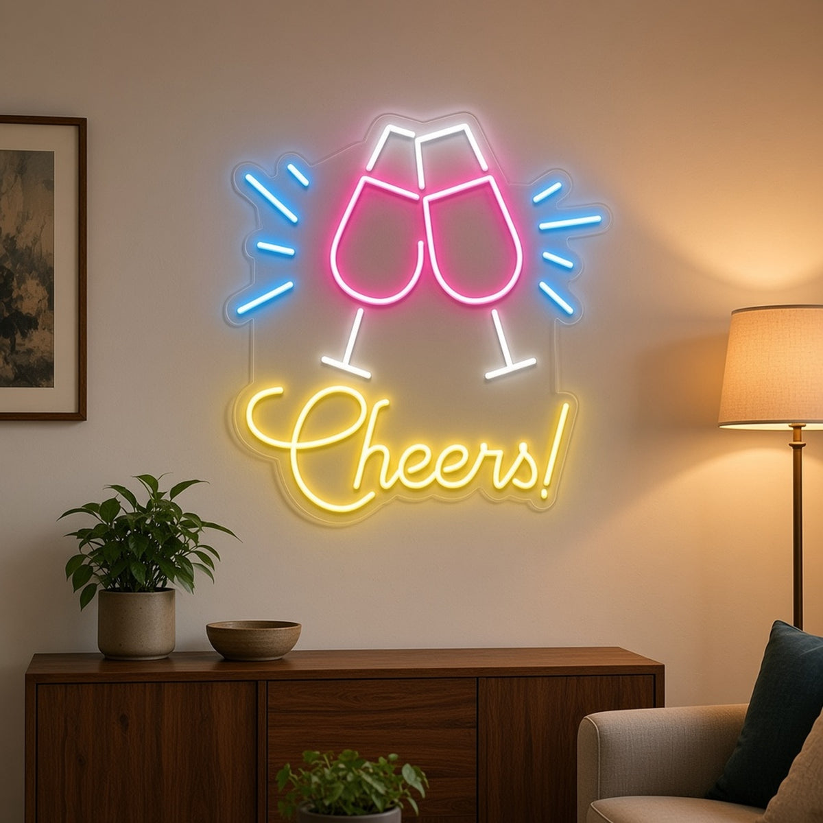 Cheers Toasting Glasses for Home Bar Party Wall LED Neon Sign - lifestyle view