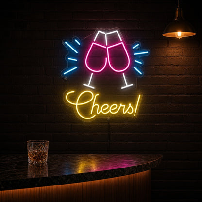 Cheers Toasting Wine Glasses for Home Bar Basement LED Neon Sign - advertising view