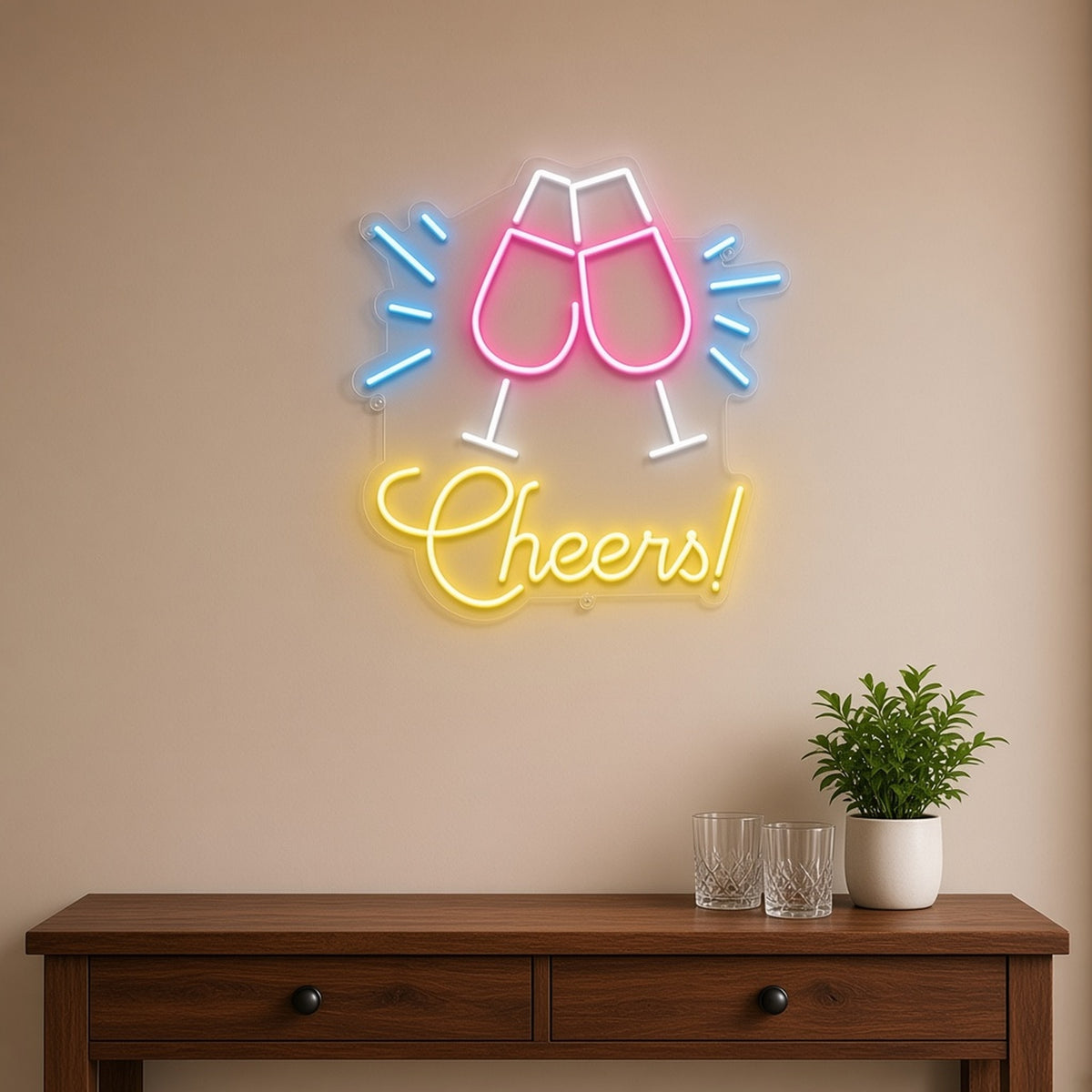 Cheers Toasting Wine Glasses for Home Bar Basement LED Neon Sign - lifestyle view