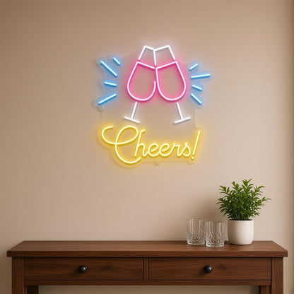 Cheers Toasting Wine Glasses for Home Bar Basement LED Neon Sign - lifestyle view