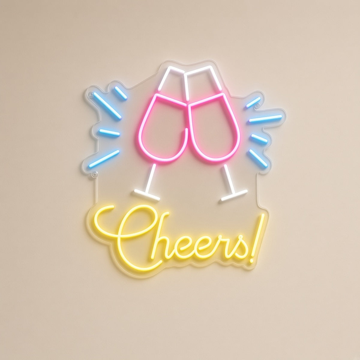 Cheers Toasting Wine Glasses for Home Bar Basement LED Neon Sign - natural light view