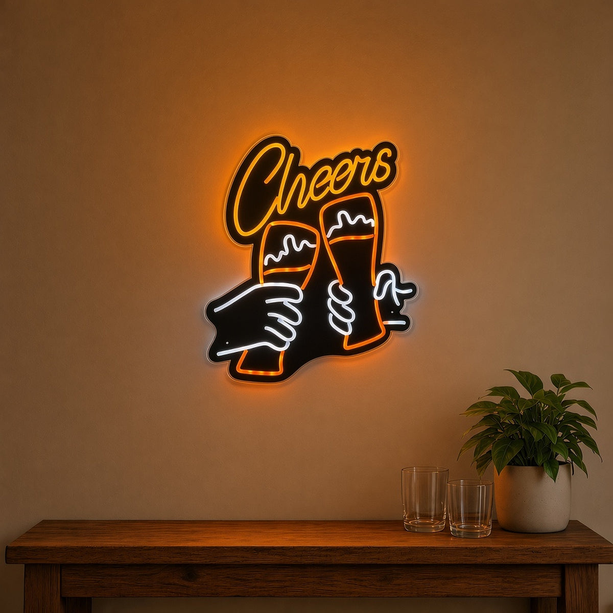 Cheers Two Clinking Beer Glasses Hands for Bar Pub LED Neon Sign - lifestyle view