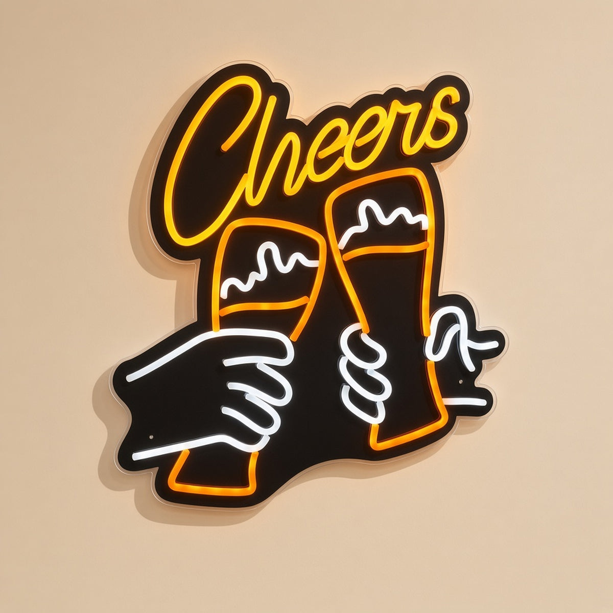 Cheers Two Clinking Beer Glasses Hands for Bar Pub LED Neon Sign - natural light view