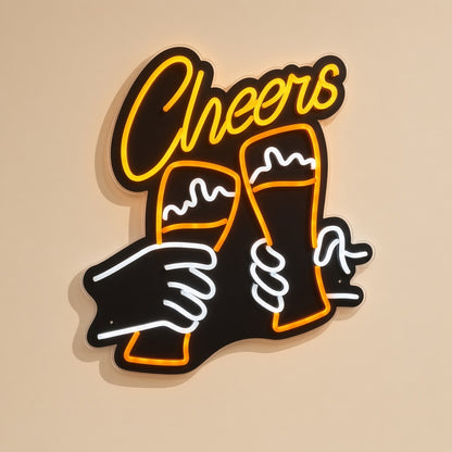 Cheers Two Clinking Beer Glasses Hands for Bar Pub LED Neon Sign - natural light view