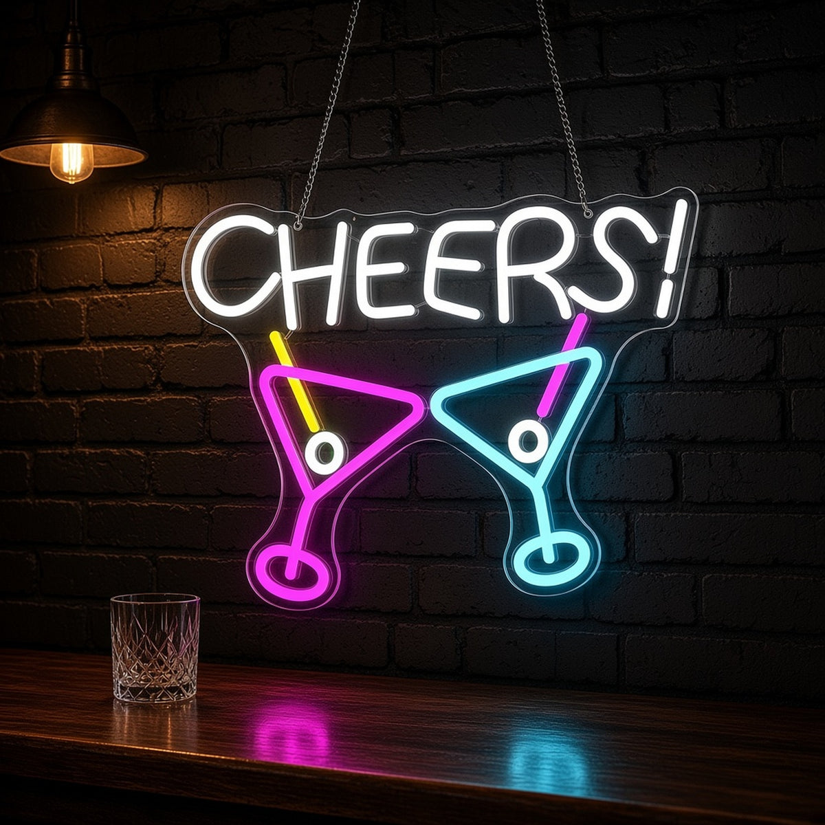 Cheers Letters Martini Glasses for Home Bar Party LED Neon Sign - advertising view