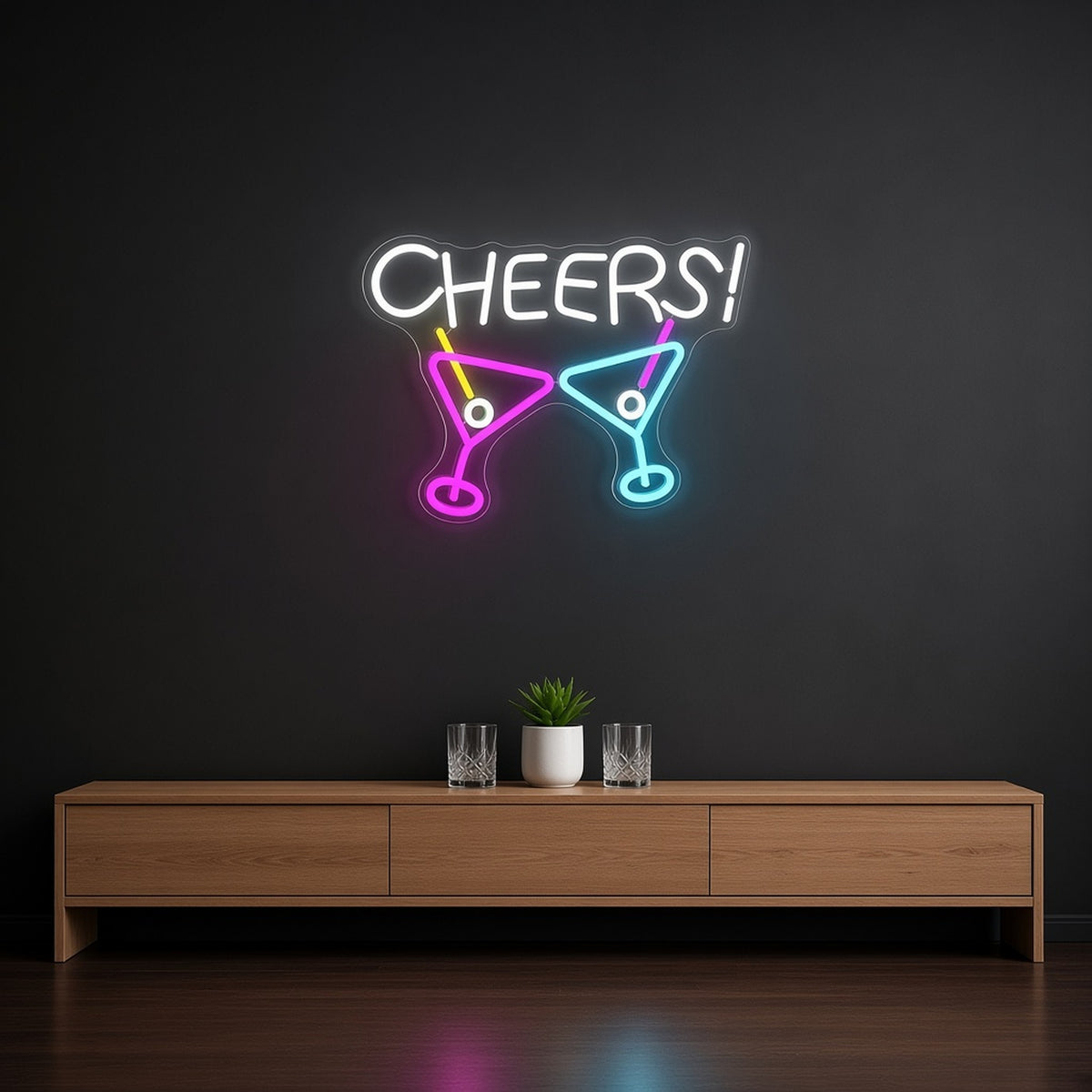 Cheers Letters Martini Glasses for Home Bar Party LED Neon Sign - lifestyle view