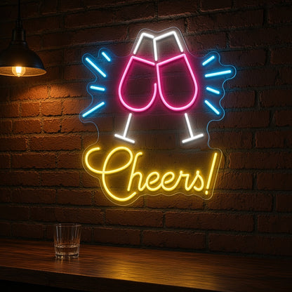 Cheers Toasting Glasses Sparkles for Party LED Neon Sign - advertising view