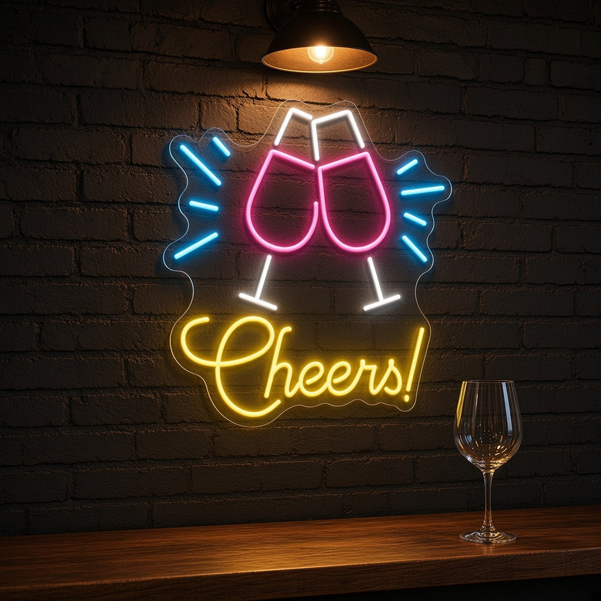 Cheers Wine Glasses for Wine Bar Wall LED Neon Sign - advertising view