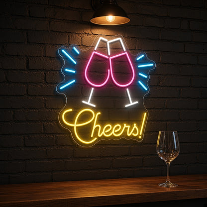 Cheers Wine Glasses for Wine Bar Wall LED Neon Sign - advertising view