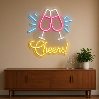 Cheers Wine Glasses for Wine Bar Wall LED Neon Sign - lifestyle view