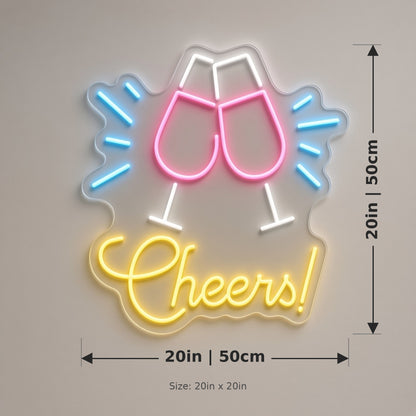 Cheers Wine Glasses for Wine Bar Wall LED Neon Sign - size guide