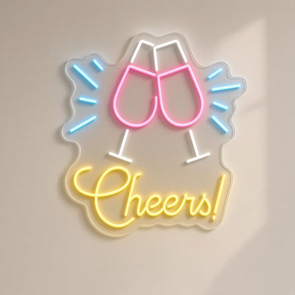 Cheers Wine Glasses for Wine Bar Wall LED Neon Sign - natural light view