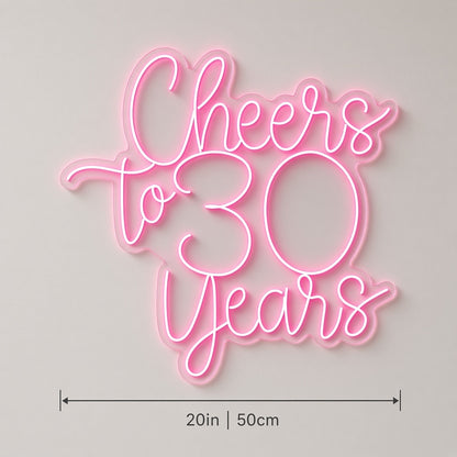 Cheers To 30 Years LED Neon Sign - size guide