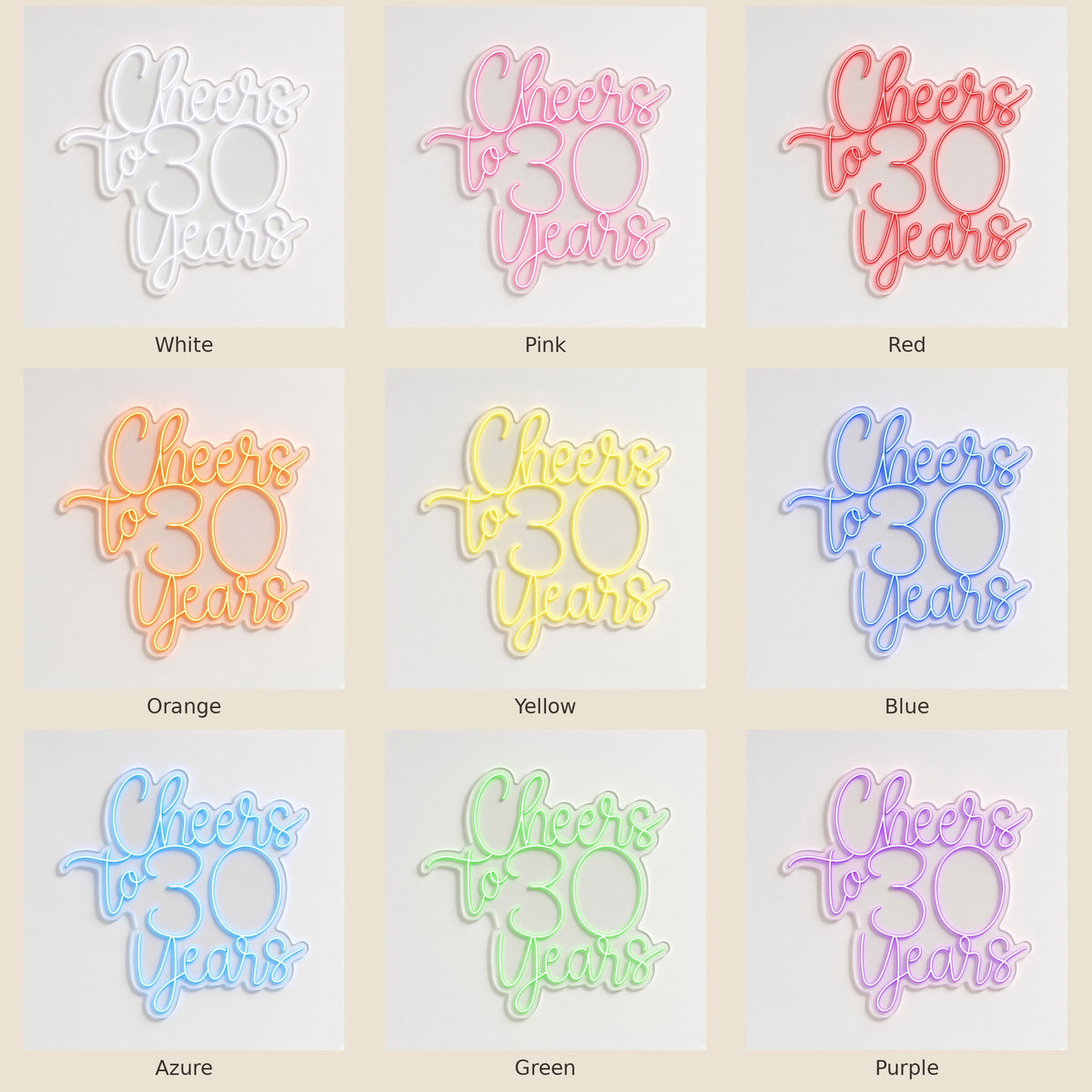 Cheers To 30 Years LED Neon Sign - nine-color grid