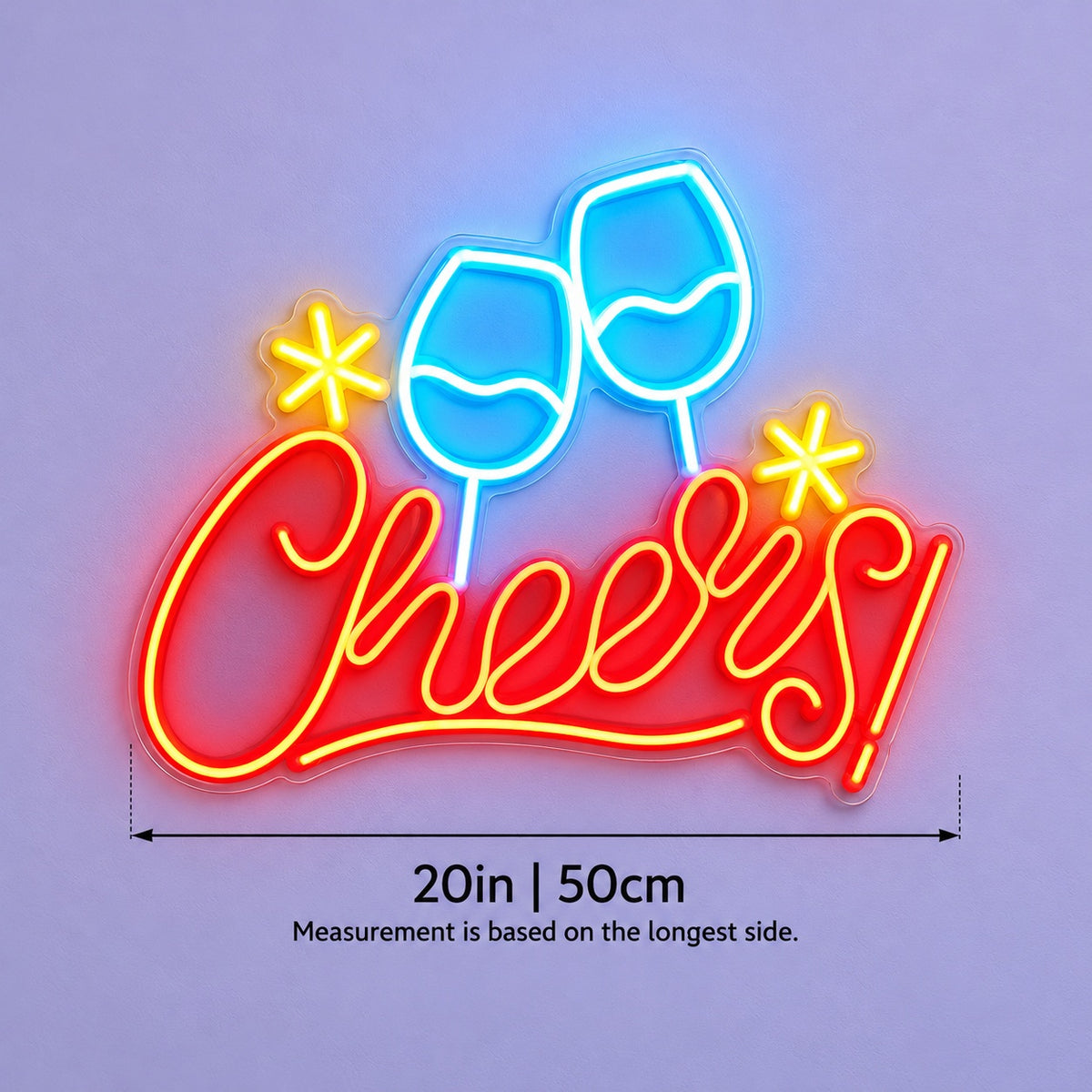 Cheers! Wine Glasses LED Neon Sign - size guide