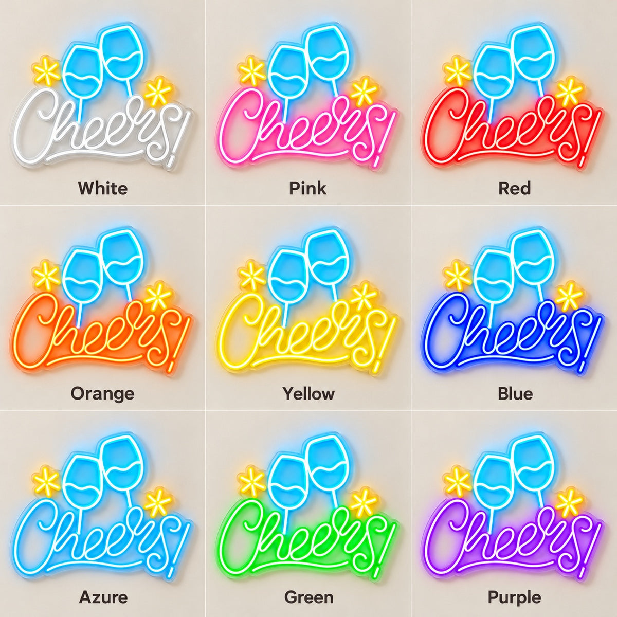 Cheers! Wine Glasses LED Neon Sign - nine-color grid