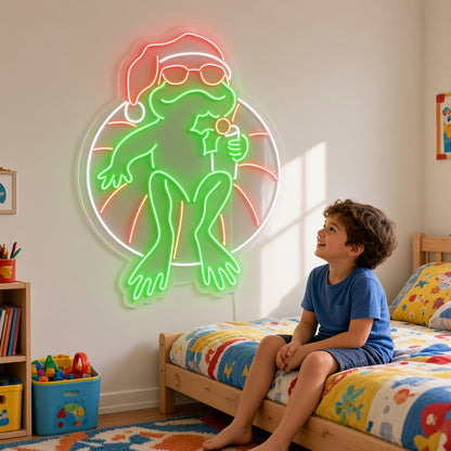 Christmas Frog on Pool Float LED Neon Sign - lifestyle view